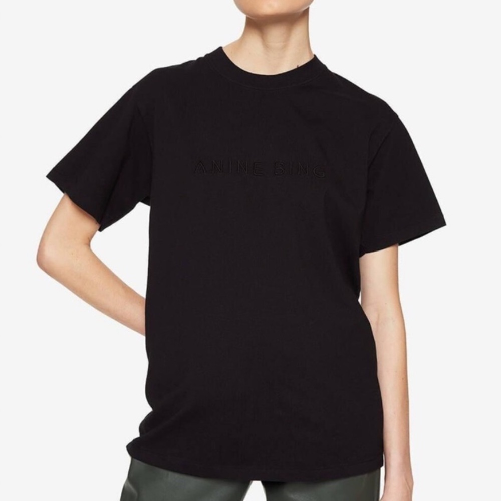 ANINE BING Lili Tee in Tonal Black T-Shirt Spell Out Size S - Picture 7 of 15